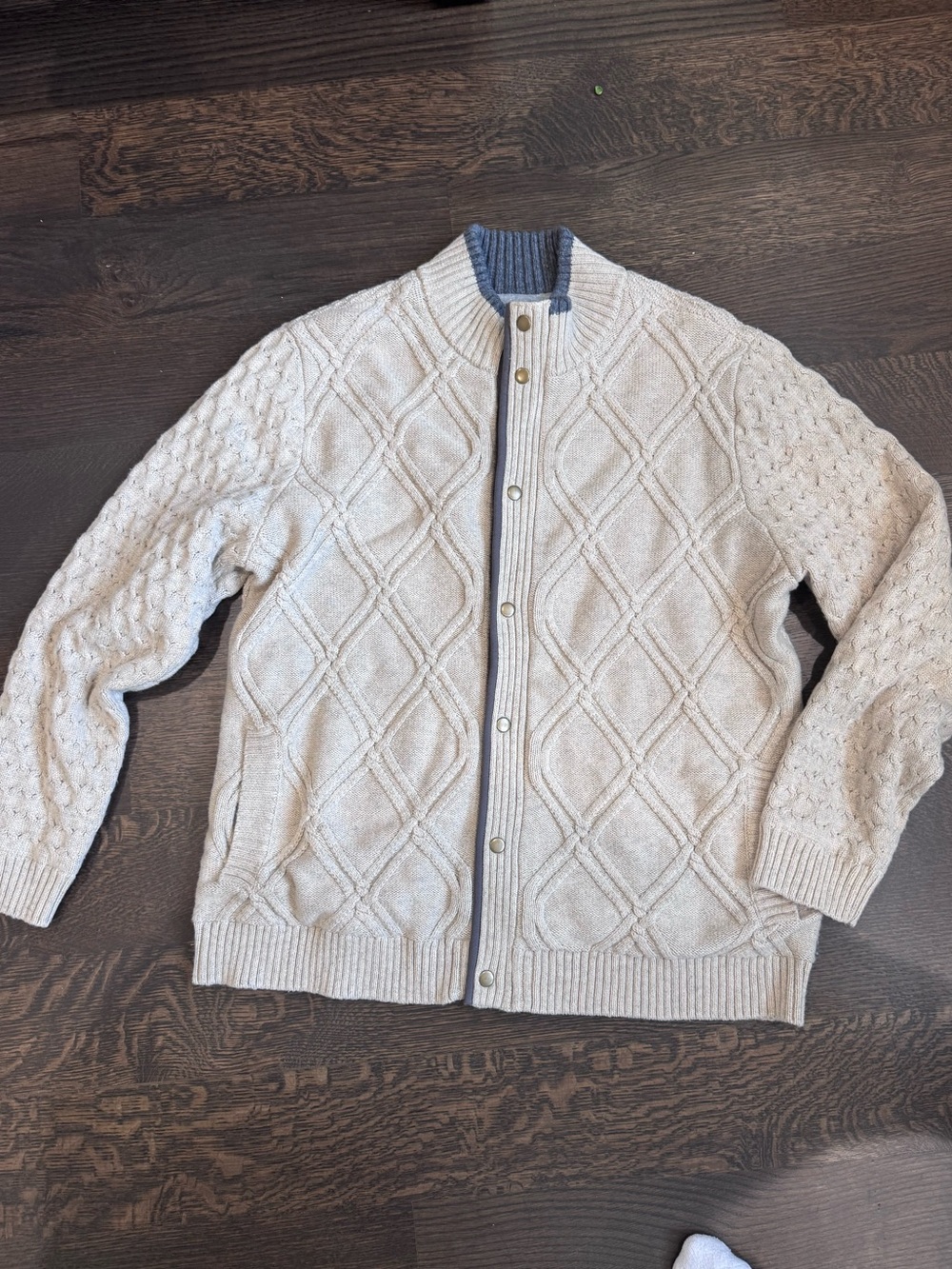 Carbon2Cobalt Men’s XL Cable Knit Snap/Zipper Sweater Cream Oatmeal